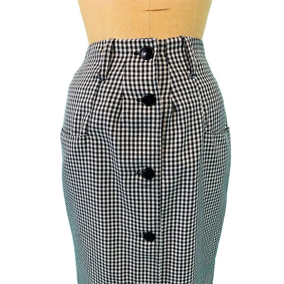 Vintage 1960s Long Mod Skirt Checkered Black White Button Down | W 25" - Picture 3 of 9